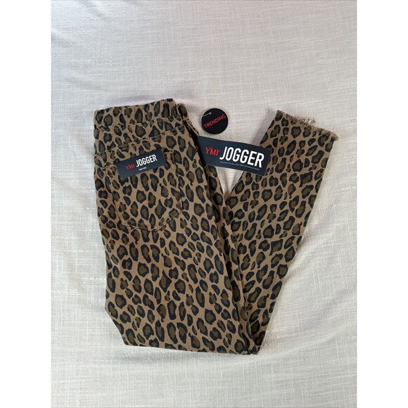 YMI High Rise Distressed Raw Hem Jogger Leopard‎ Print Sz Small Drawstring NWT - Picture 1 of 14